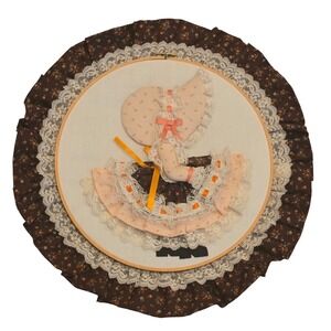 Vintage Holly Hobbie Style Quilted Hoop Art Doll Dress Lace Trim Home Decor‎
